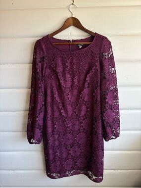 Nine West Plum Purple Floral Lace Sheath Dress Mother of the Bride Wedding Guest